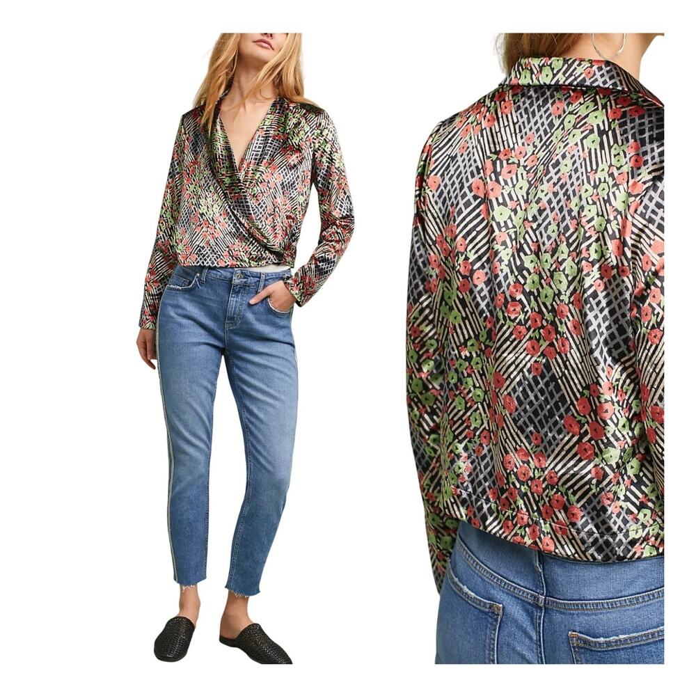 Anthropologie Ett Twa Velvet Wrap Blazer Blouse Floral 10